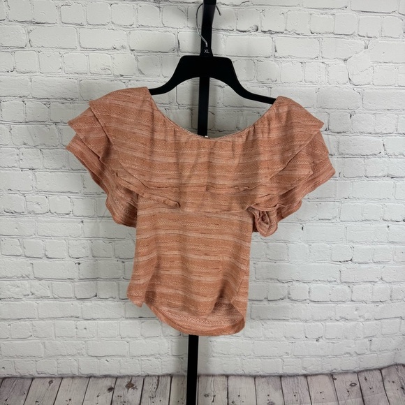 Free People Heirloom Ruffle Top Light Brown Size Small - Picture 4 of 7
